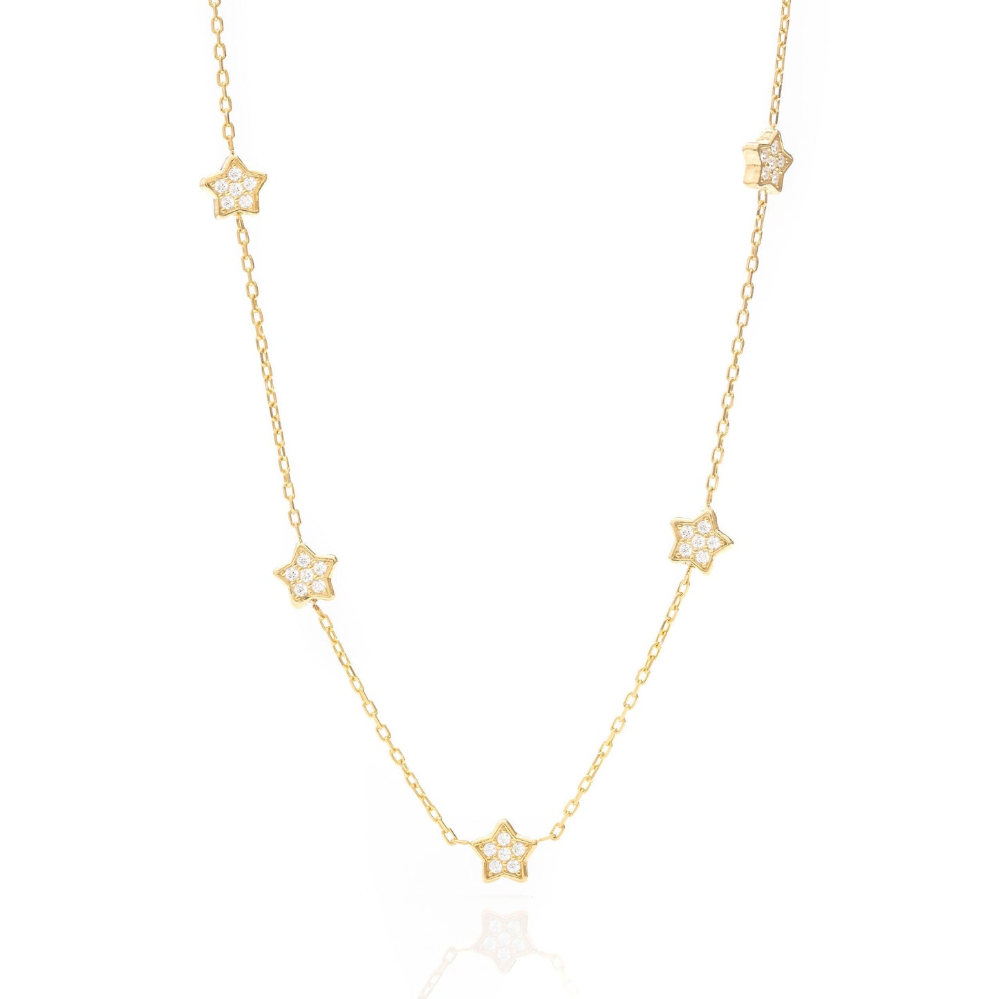 Solid Gold Dainty Star Necklace, Real Gold Premium Celestial Necklace, Handmade Fine Jewelry by Selanica
