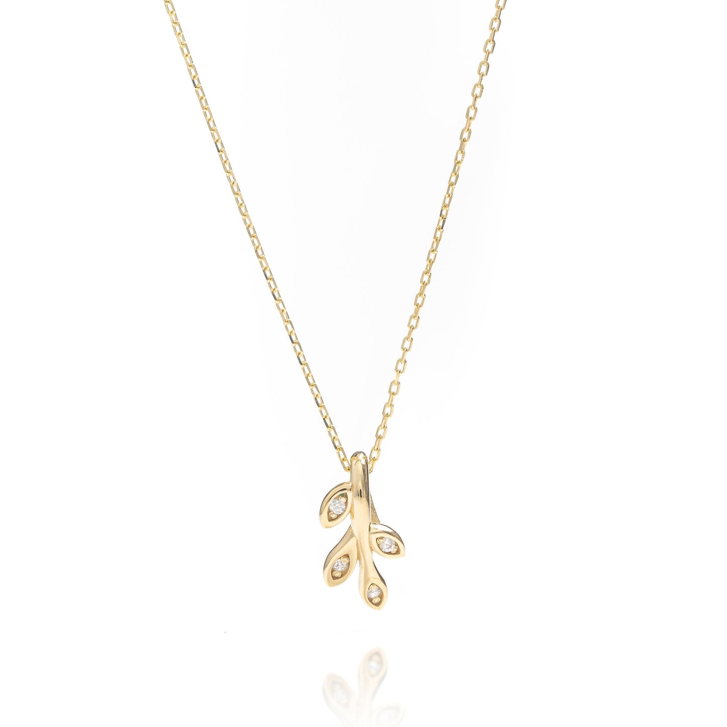 Solid Gold Leaf Necklace, Real Gold Vine Leaf Pendant, Premium Leaf Necklace For Her, Handmade Fine Jewelry by Selanica