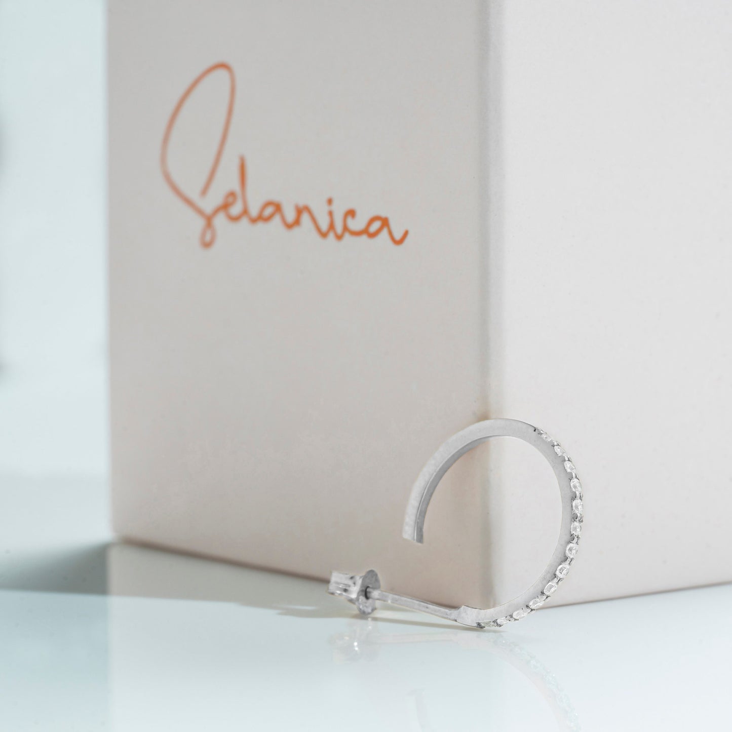 Solid Gold Dainty Circle Earrings, Real Gold 16.4 mm Round Pair of Studs, Handmade Premium Fine Jewelry By Selanica