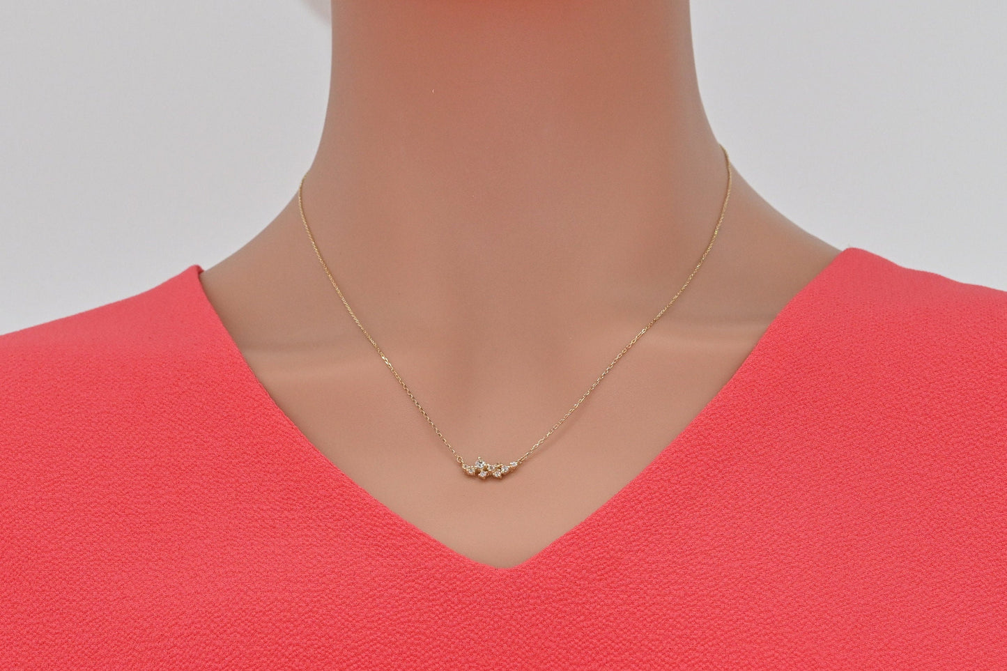 Solid Gold Dainty Cluster Necklace / Floral Design Real Gold Cluster Pendant / Necklace For Her / Handmade Fine Jewelry by Selanica