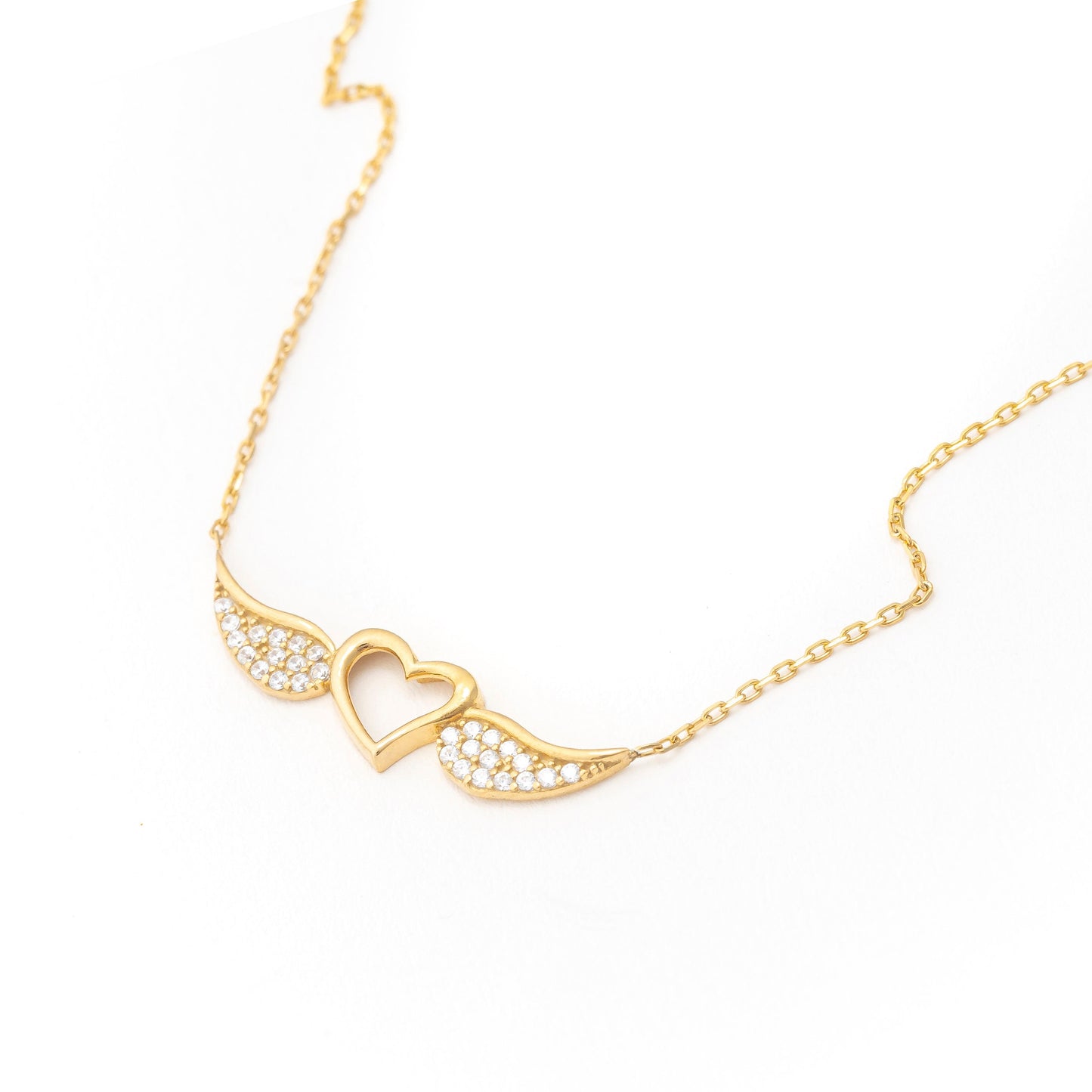 Solid Gold Angel Wings Necklace, Real Gold Love Pendant, Handmade Fine Jewelry by Selanica