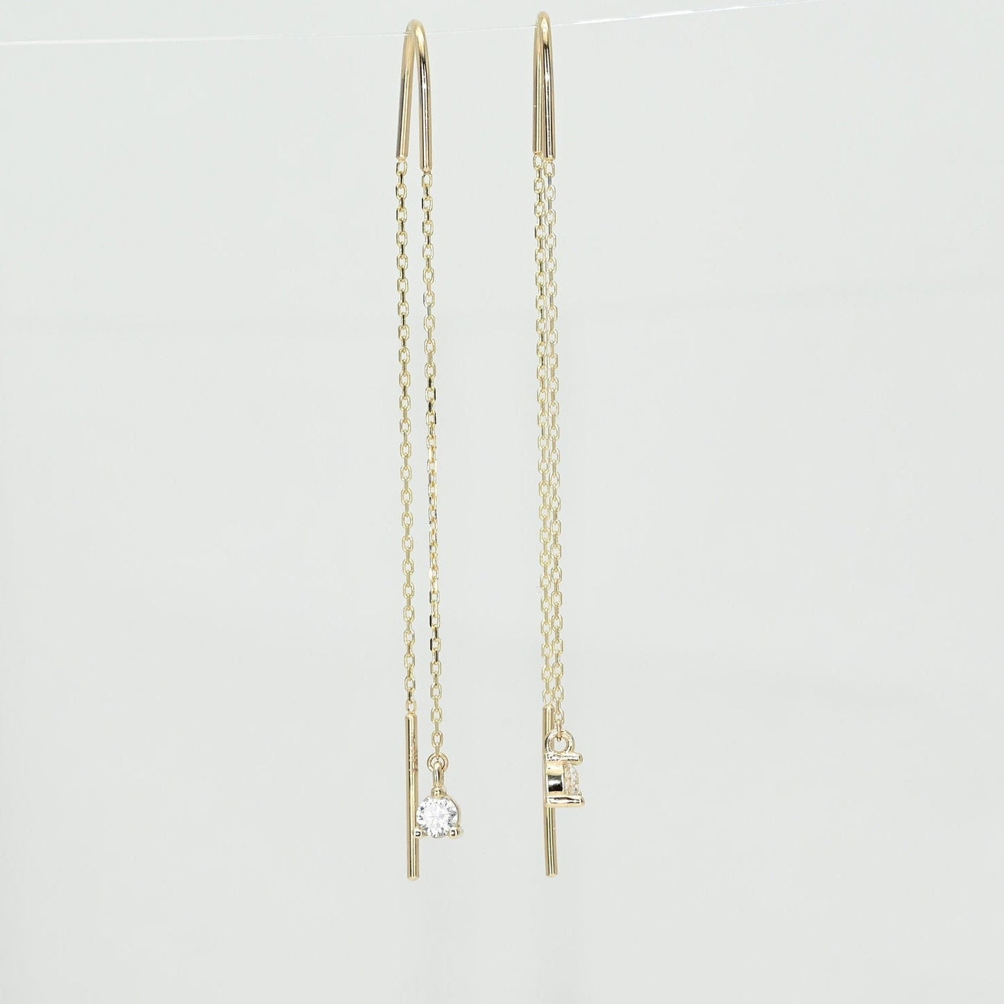 Solid Gold Dainty Threader Chain Earrings, Real Gold Threader Pair of Earrings, Premium Earrings For Her, Handmade Fine Jewelry By Selanica