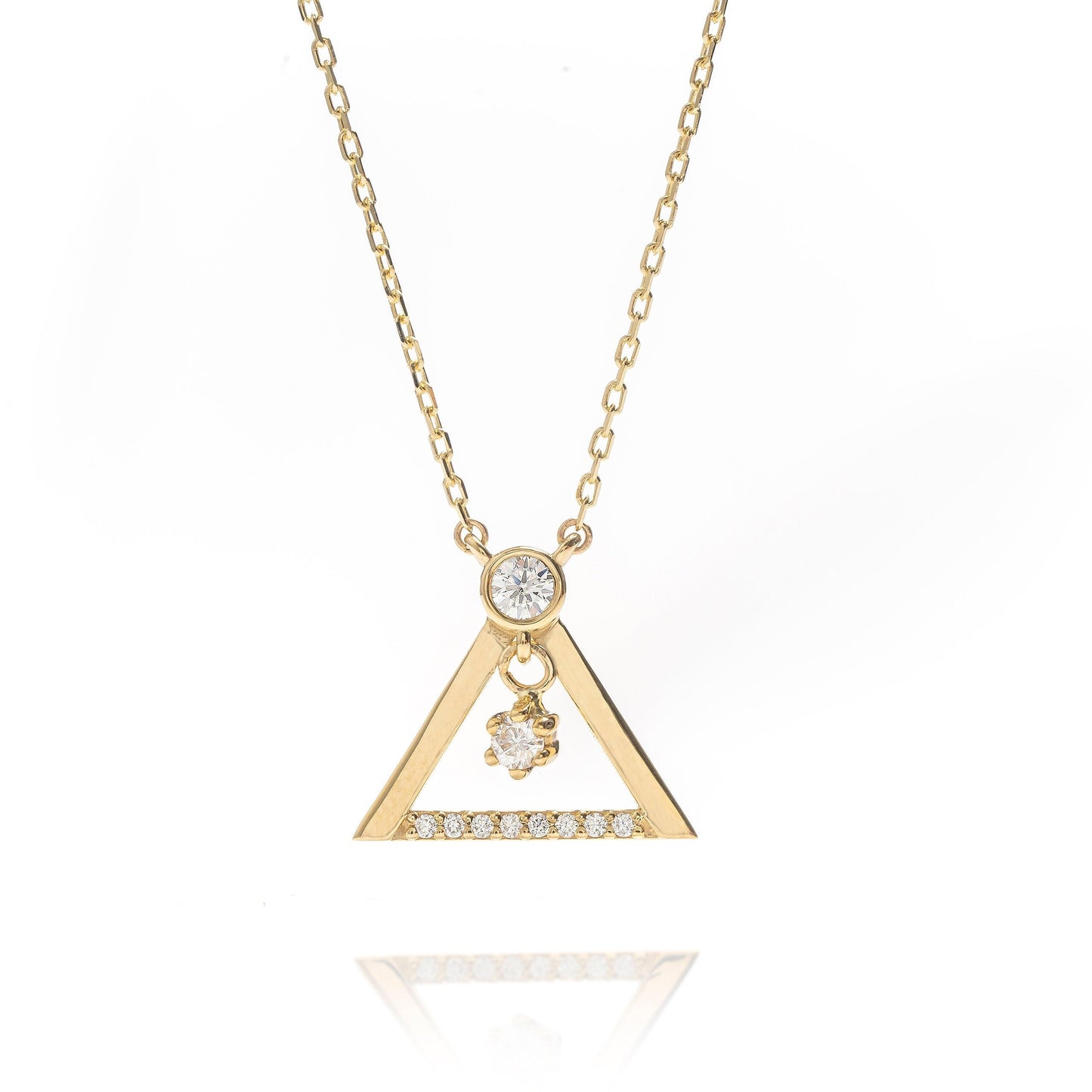 Solid Gold Open Triangle Necklace, Real Gold Premium Trigon Charm Necklace, Handmade Fine Jewelry by Selanica
