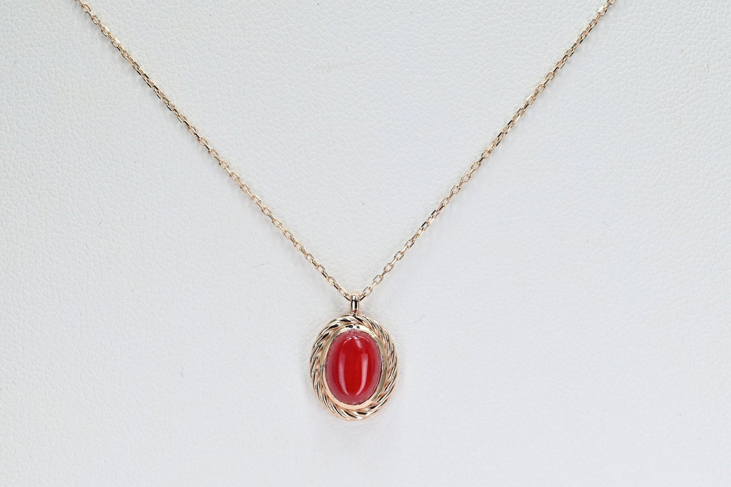 Solid Rose Gold Coral Retro Necklace, Real Gold Natural Coral Charm, Premium Pendant For Her, Handmade Fine Jewelry by Selanica