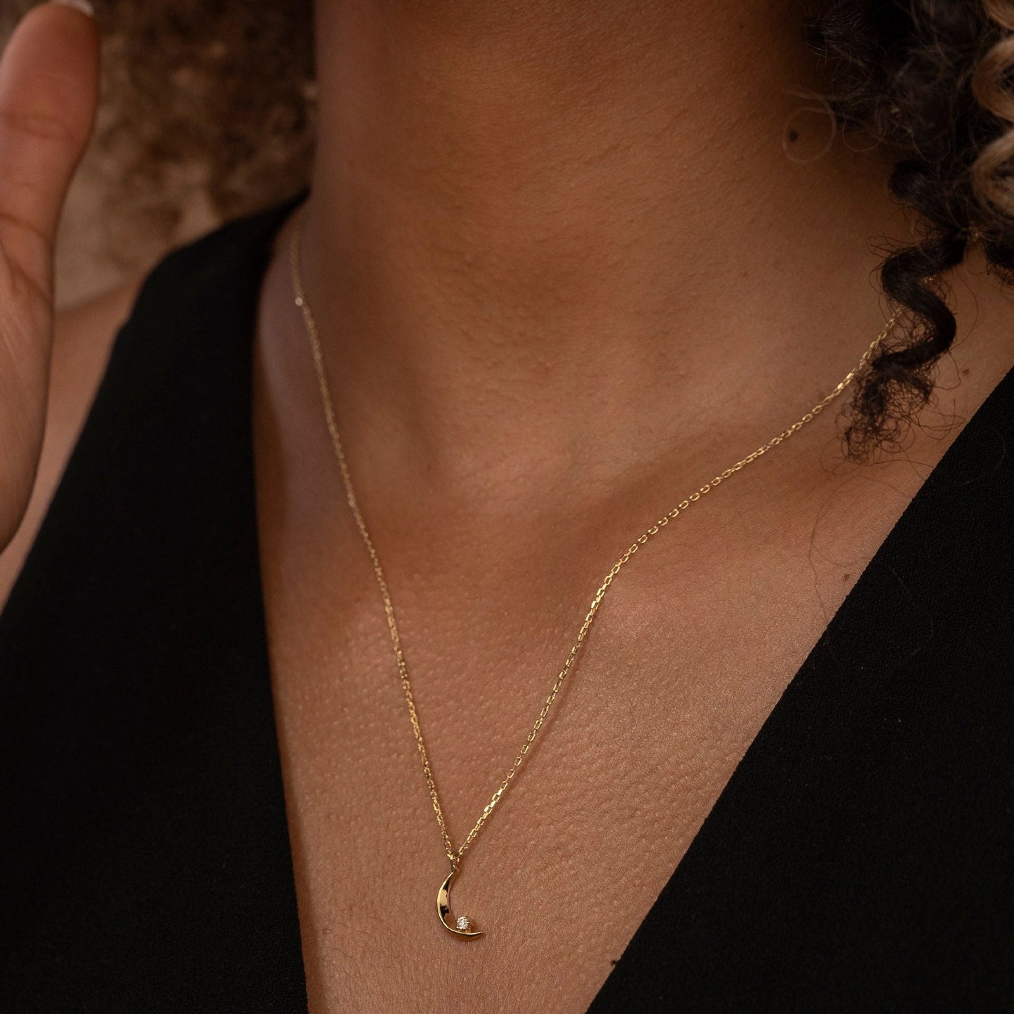 Solid Gold Dainty Moon Necklace, Real Gold Moon Star Necklace, Premium Crescent Pendant, Handmade Fine Jewelry by Selanica