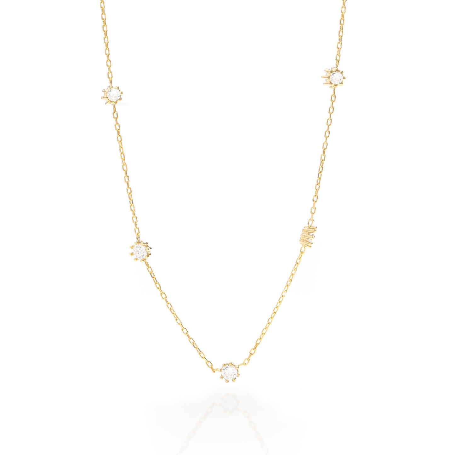 Solid Gold Five Stone Necklace, Real Gold Dainty Necklace, Premium Necklace For Her, Handmade Fine Jewelry by Selanica