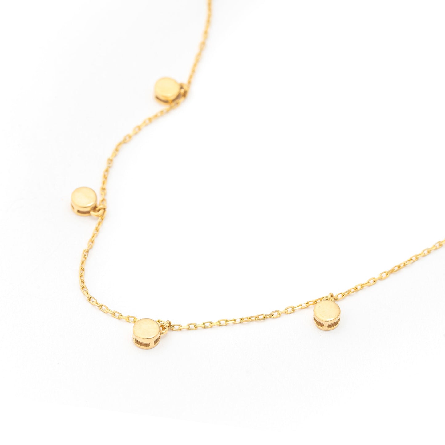 Solid Gold Seven Charm Necklace, Real Gold Dainty Round Button Necklace, Premium Disc Necklace, Handmade Fine Jewelry by Selanica