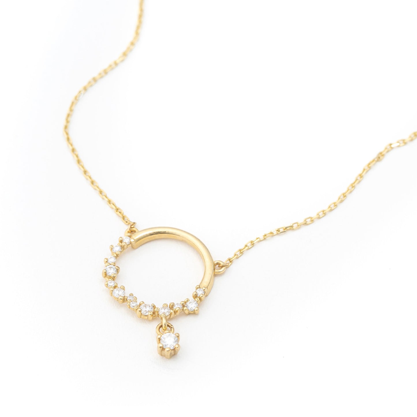 Solid Gold Open Circle Necklace, Floral Design Real Gold Round Necklace, Premium Charm Necklace, Handmade Fine Jewelry by Selanica