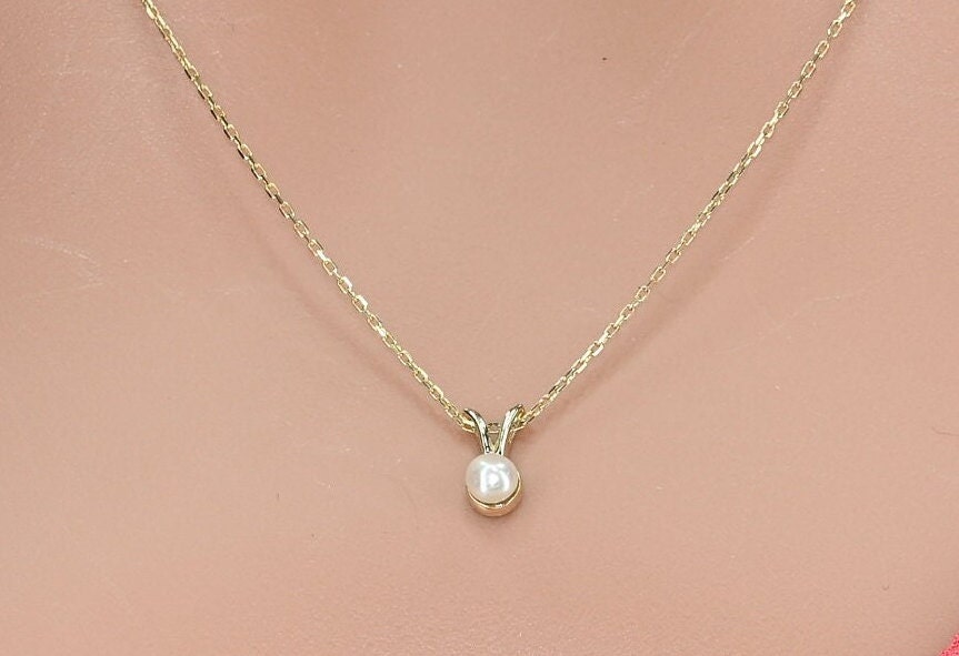 Solid Gold Natural Pearl Necklace, Real Gold Dainty Pearl Necklace, Premium Pearl Necklace For Her, Handmade Fine Jewelry by Selanica
