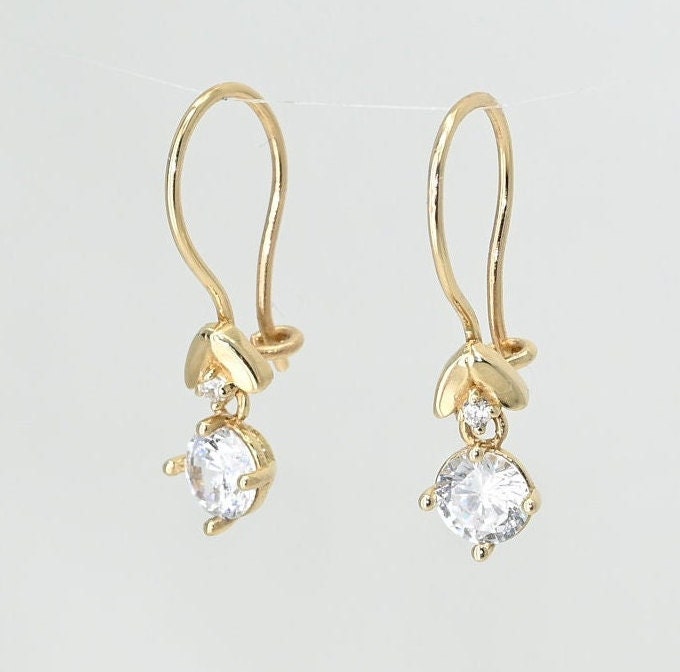 Solid Gold Dainty Drop Earrings, Real Gold Premium Pair of Earrings For Her, Handmade Fine Jewelry By Selanica