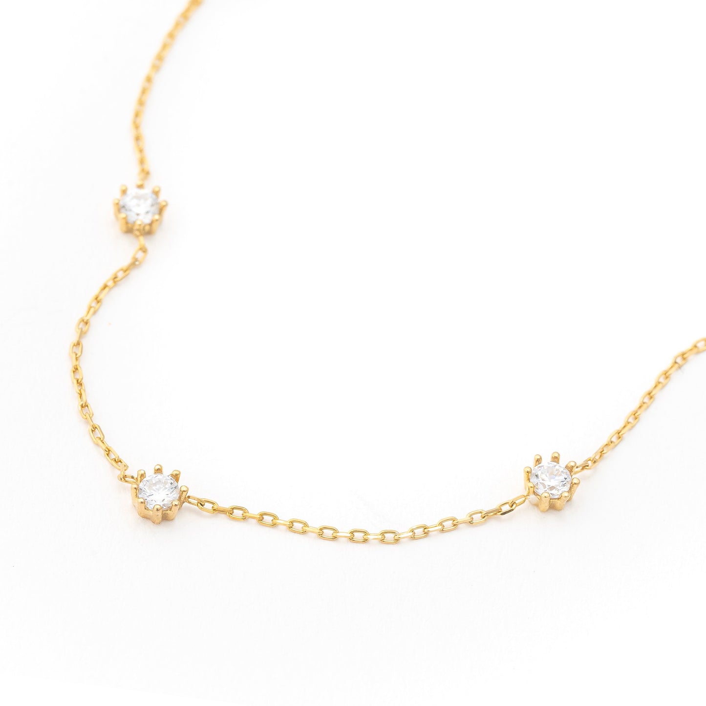 Solid Gold Five Stone Necklace, Real Gold Dainty Necklace, Premium Necklace For Her, Handmade Fine Jewelry by Selanica