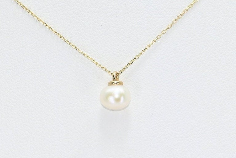 Solid Gold Natural Pearl Necklace, Real Gold Pearl Pendant, Elegant Pearl Necklace For Her, Handmade Fine Jewelry by Selanica
