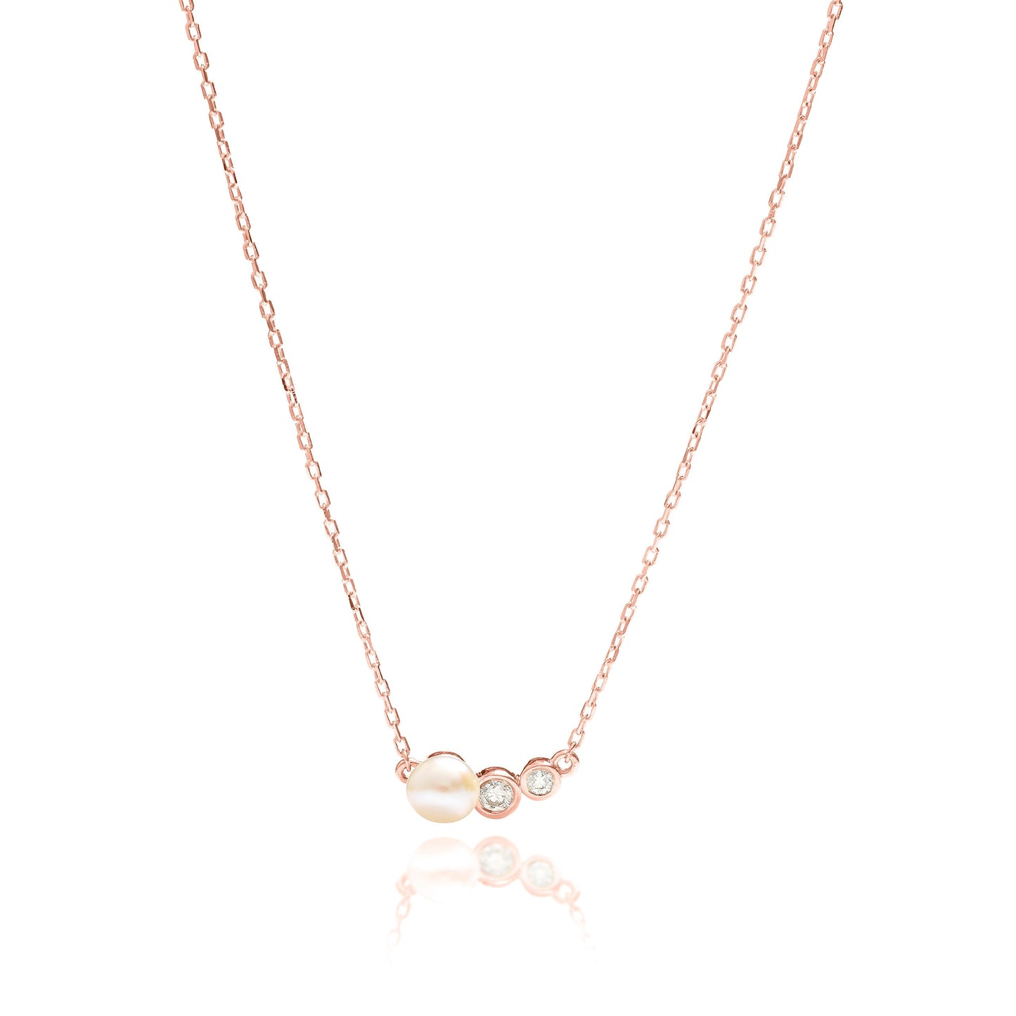 Solid Gold Natural Pearl Necklace, Real Gold Dainty Bezel Necklace, Premium Necklace For Her, Handmade Fine Jewelry by Selanica