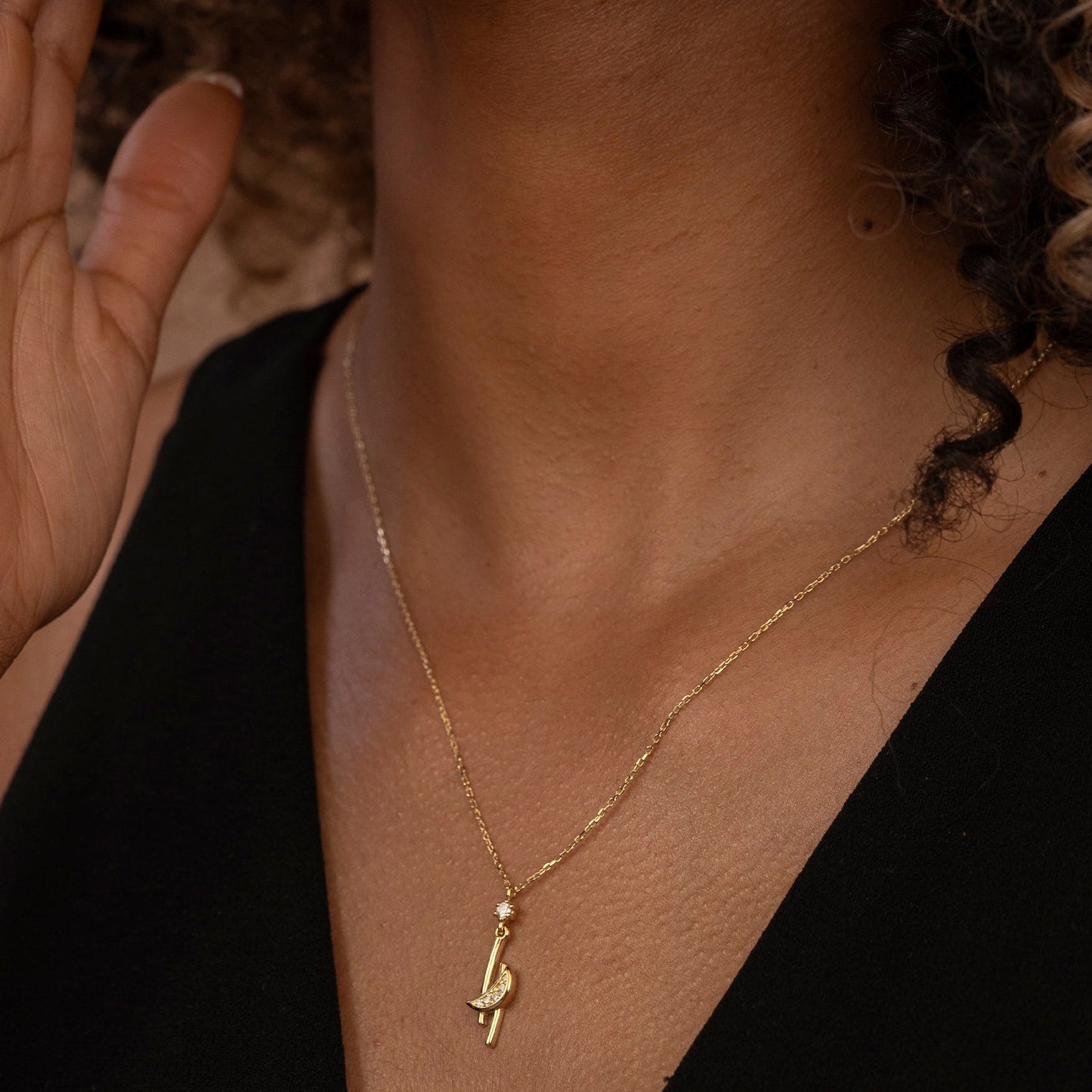 Solid Gold Moon Necklace, Real Gold Celestial Moon Star Necklace, Premium Crescent Pendant, Handmade Fine Jewelry by Selanica