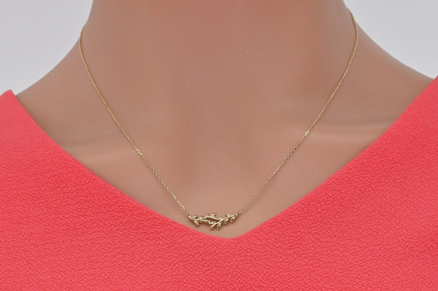 Solid Gold Dainty Leaf Necklace, Real Gold Vine Leaf Pendant, Premium Necklace For Her, Handmade Fine Jewelry by Selanica