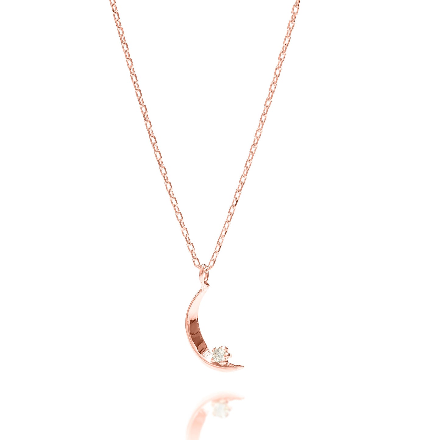 Solid Gold Dainty Moon Necklace, Real Gold Moon Star Necklace, Premium Crescent Pendant, Handmade Fine Jewelry by Selanica