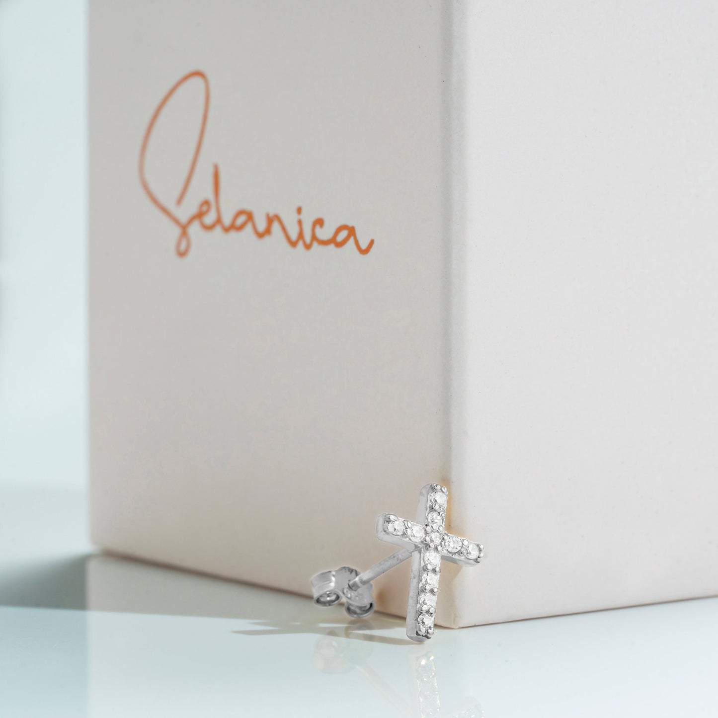 Solid Gold Cross Earrings, Premium Pair of Cross Studs, Handmade Fine Jewelry By Selanica