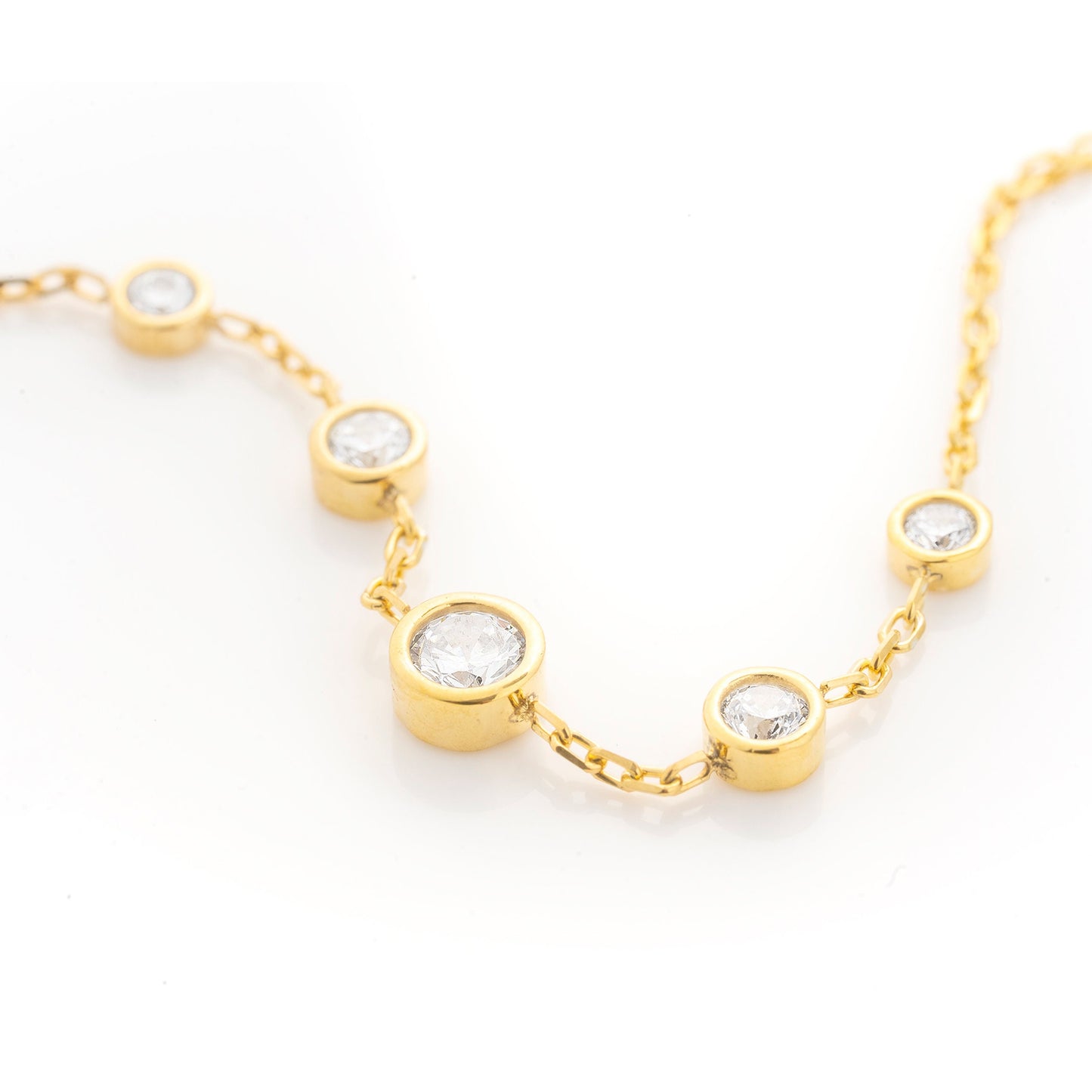 Solid Gold Bezel Bracelet, Real Gold Premium Five Stone Bracelet For Her, Handmade Fine Jewelry by Selanica