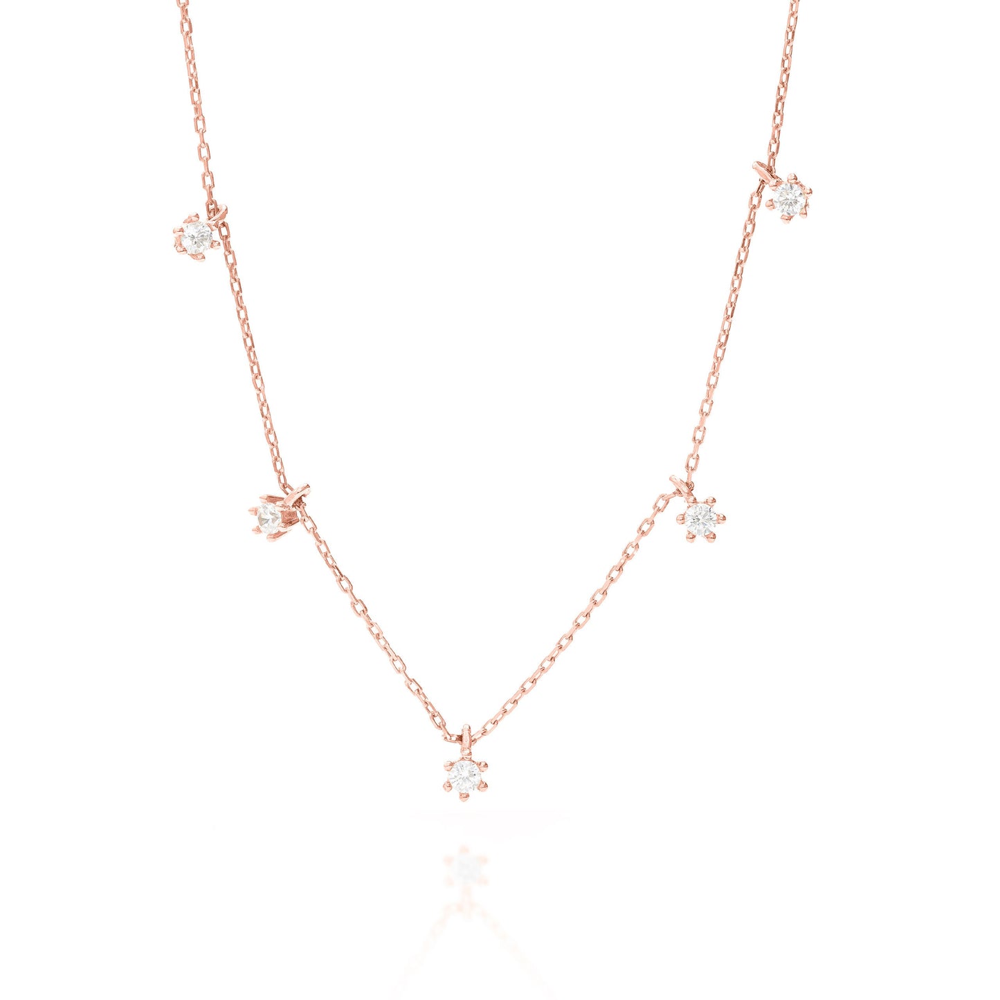 Solid Gold Dainty Necklace, Real Gold Five Stone Necklace, Premium Necklace For Her, Handmade Fine Jewelry by Selanica