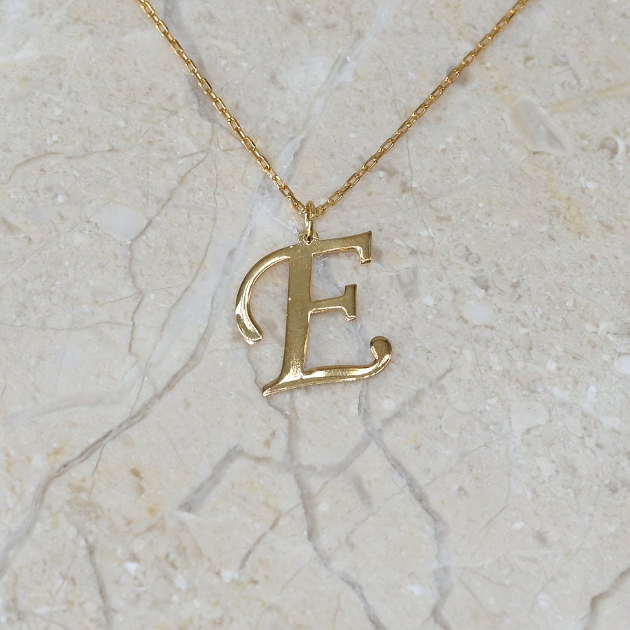 Solid Gold Medium Size Letter Necklace / Real Gold Initial Necklace / Handmade Personalized Jewelry By Selanica