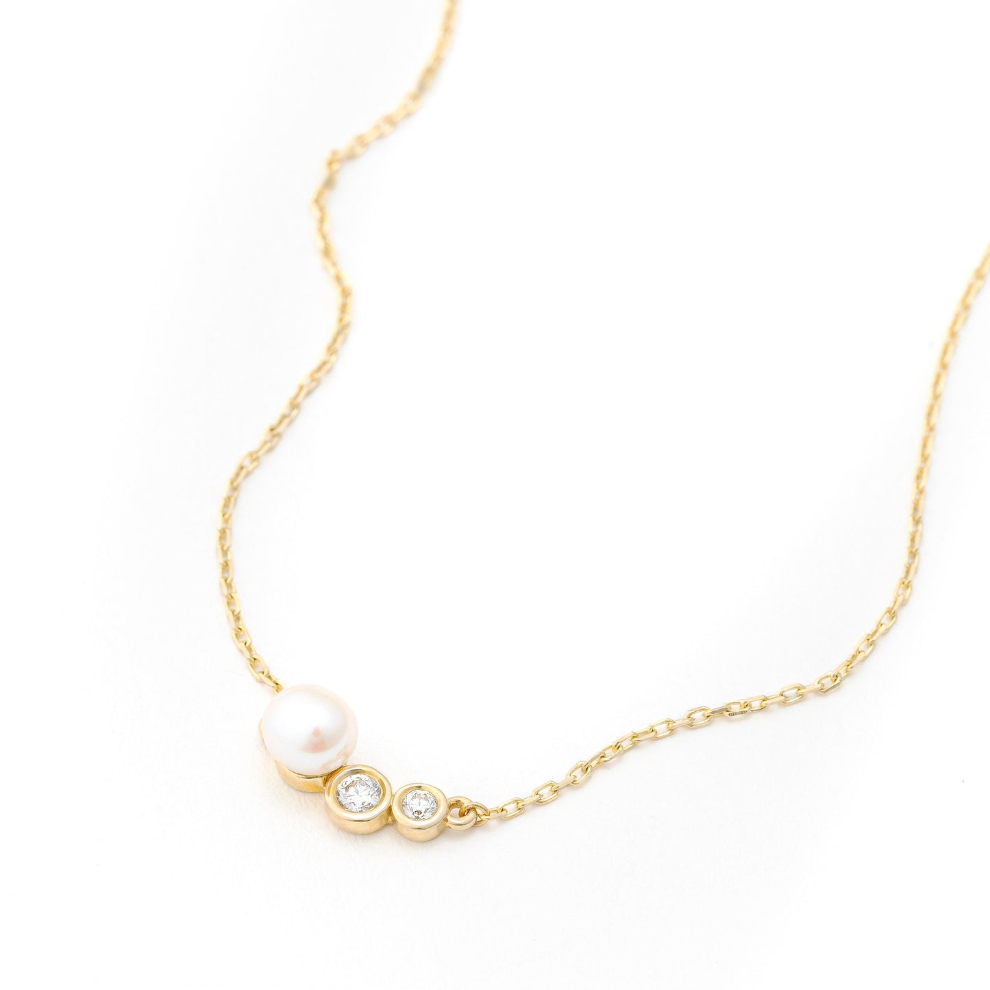 Solid Gold Natural Pearl Necklace, Real Gold Dainty Bezel Necklace, Premium Necklace For Her, Handmade Fine Jewelry by Selanica
