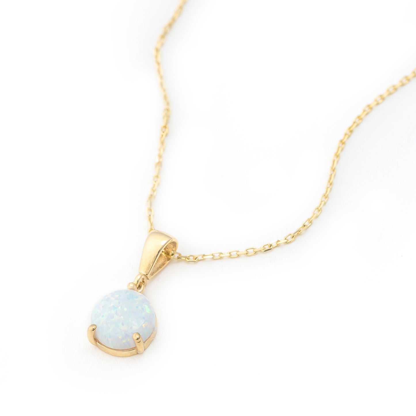 Solid Gold Opal Necklace, Real Gold Dainty Opal Pendant, October Birth Stone Necklace, Premium Handmade Fine Jewelry by Selanica