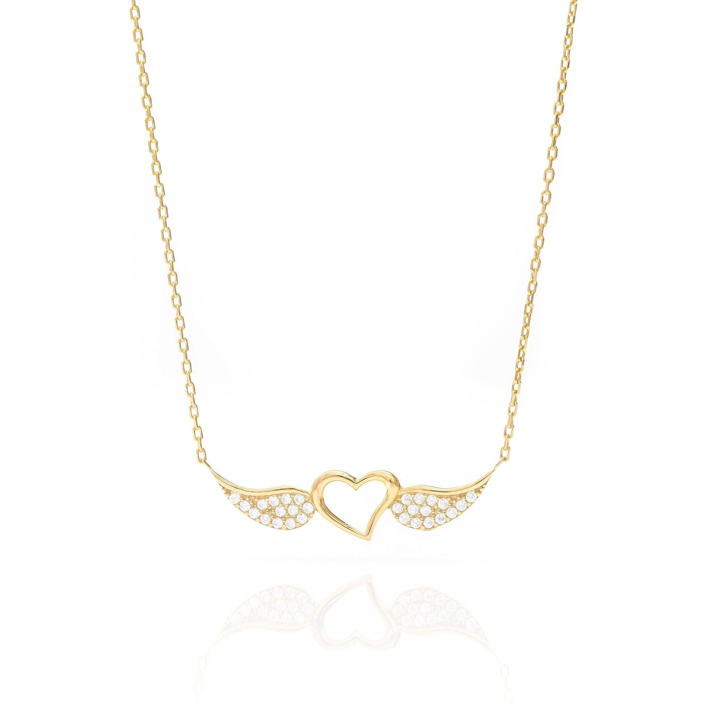 Solid Gold Angel Wings Necklace, Real Gold Love Pendant, Handmade Fine Jewelry by Selanica