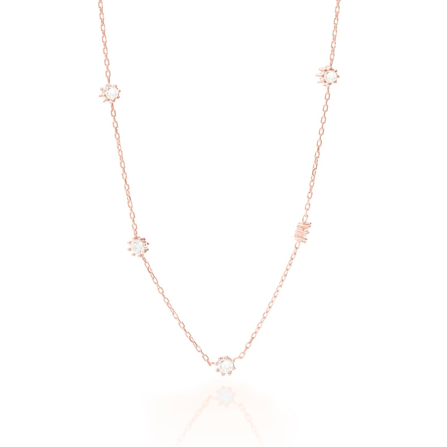 Solid Gold Five Stone Necklace, Real Gold Dainty Necklace, Premium Necklace For Her, Handmade Fine Jewelry by Selanica
