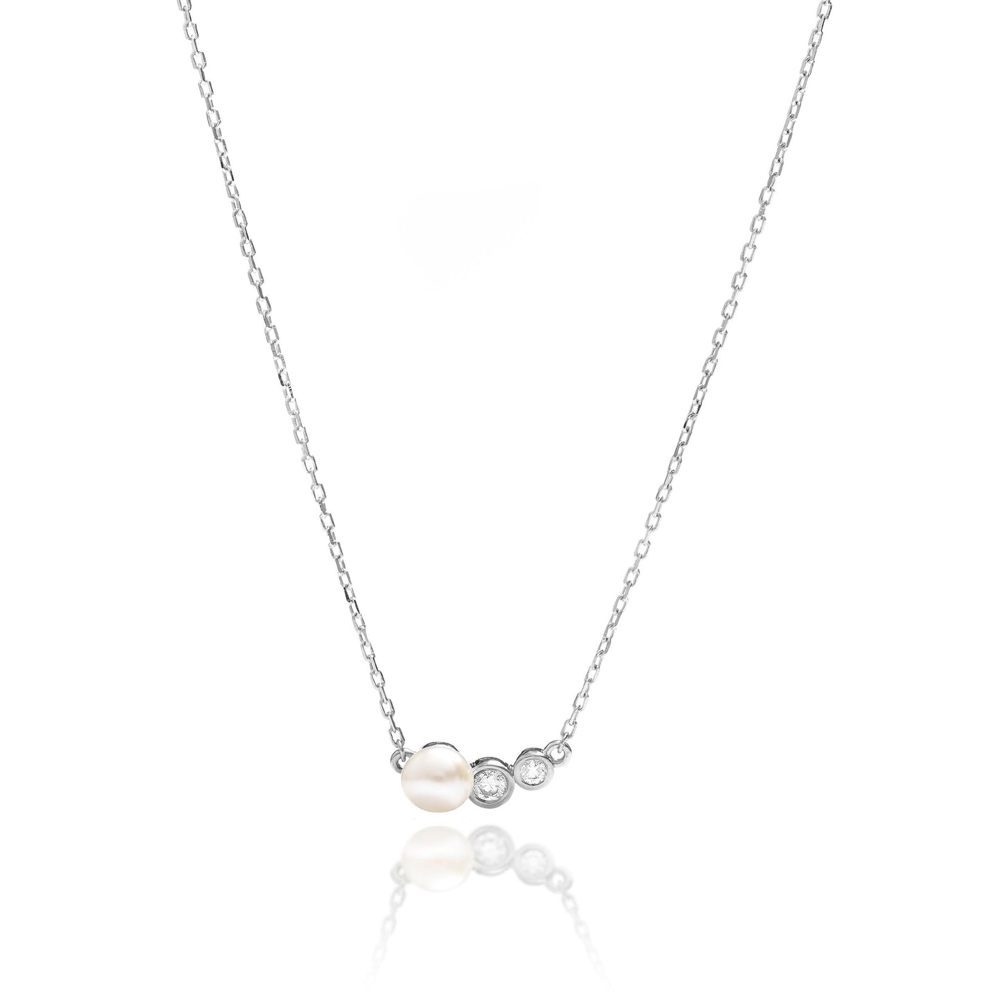 Solid Gold Natural Pearl Necklace, Real Gold Dainty Bezel Necklace, Premium Necklace For Her, Handmade Fine Jewelry by Selanica