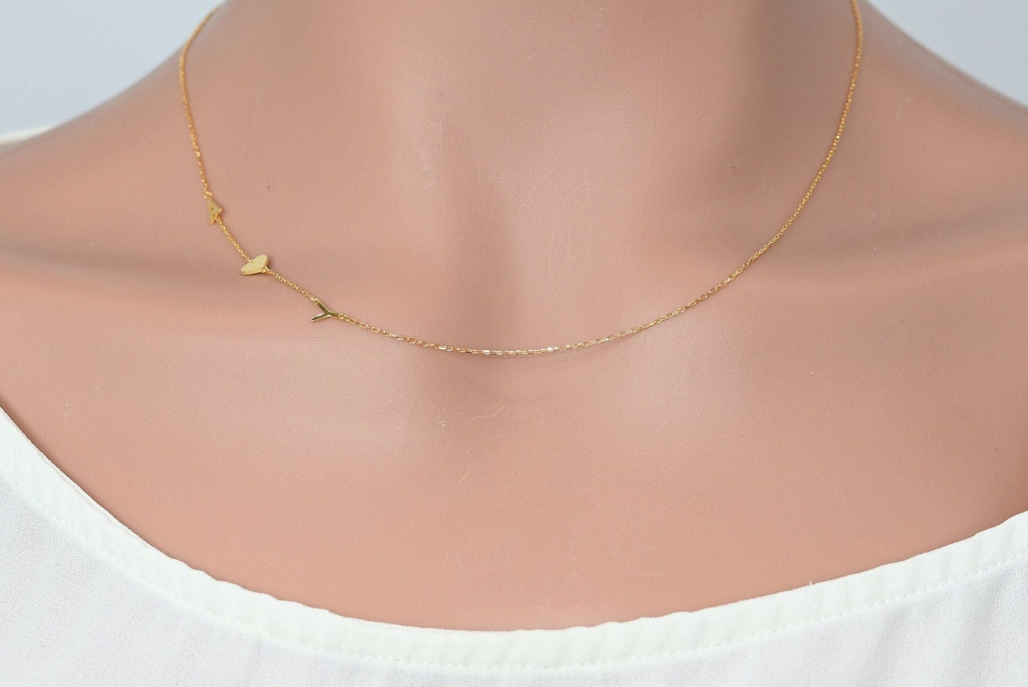 Solid Gold Dainty Letters Love Necklace / Real Gold Custom Characters Initials Necklace / Handmade Personalized Jewelry By Selanica