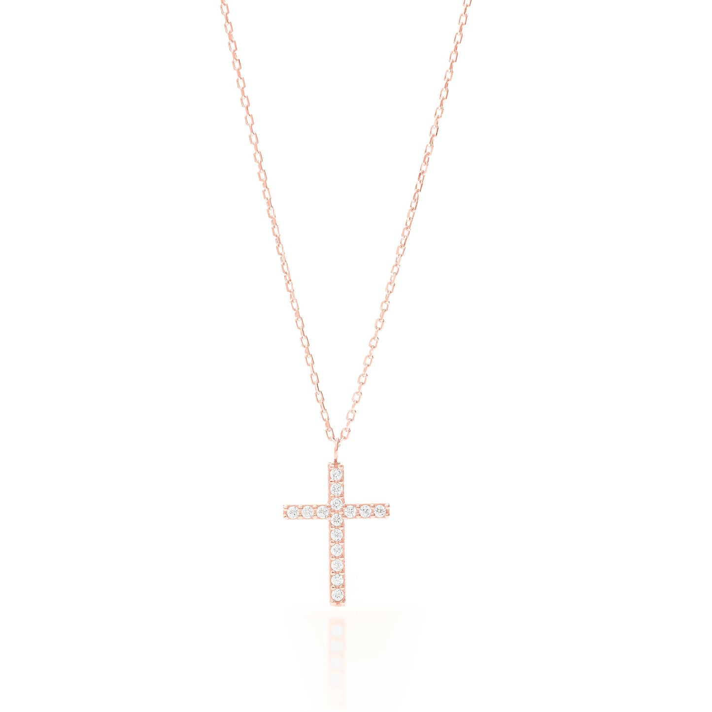 Solid Gold Tiny Cross Necklace, Real Gold Pave Setting Premium Cross Necklace, Handmade Fine Jewelry by Selanica