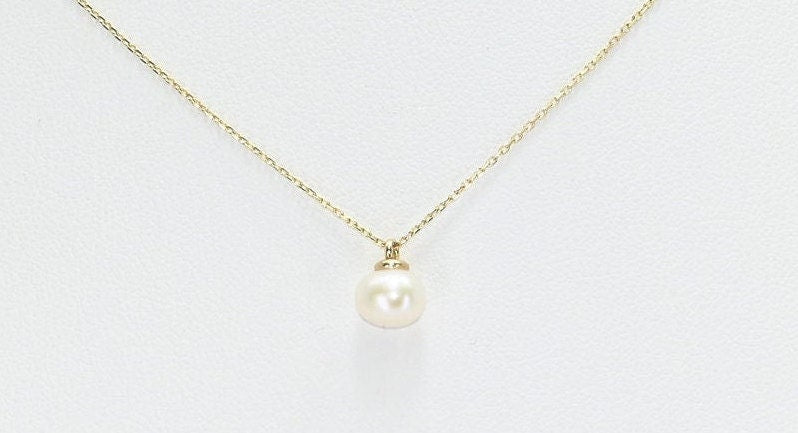 Solid Gold Natural Pearl Necklace, Real Gold Pearl Pendant, Elegant Pearl Necklace For Her, Handmade Fine Jewelry by Selanica