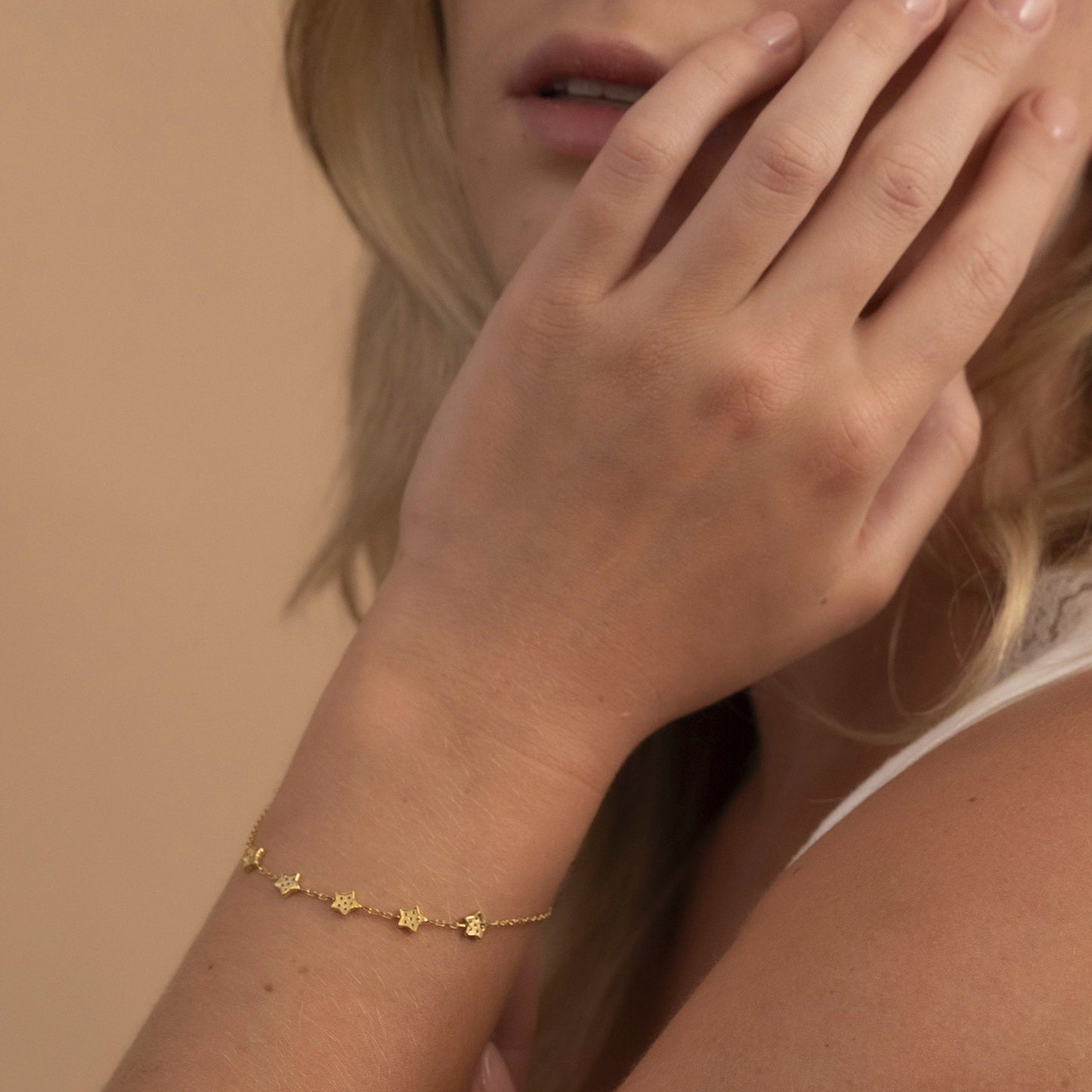 Solid Gold Dainty Star Bracelet, Real Gold Premium Celestial Bracelet For Her, Handmade Fine Jewelry by Selanica