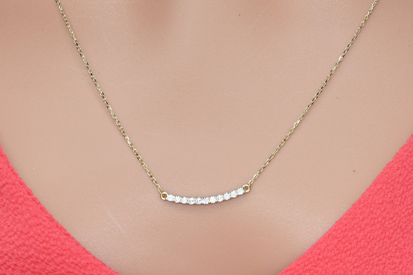 Solid Gold Dainty Pave Necklace, Real Gold Pave Necklace, Premium Gold Elegant Necklace For Her, Handmade Fine Jewelry by Selanica