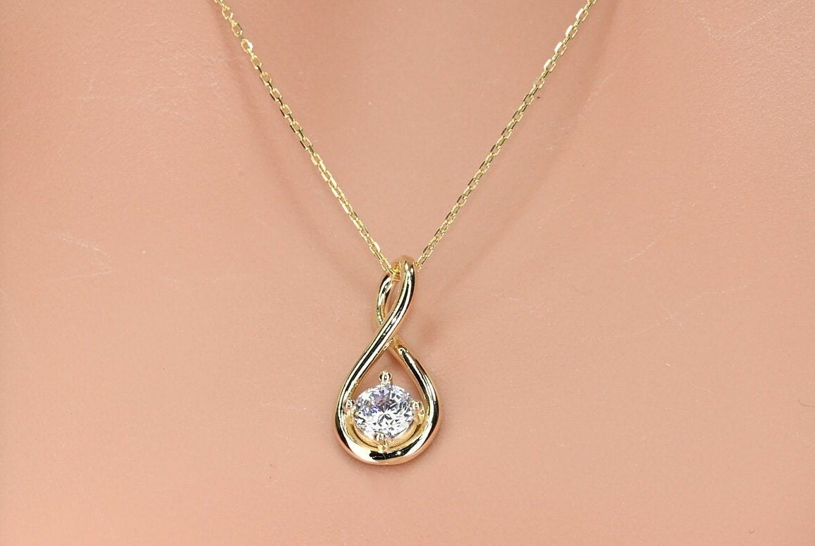 Solid Gold Twist Pendant, Real Gold Twist Necklace For Her, Premium Moissanite Necklace, Handmade Fine Jewelry by Selanica