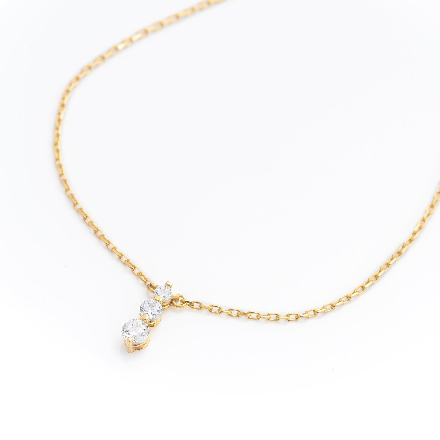 Solid Gold Dainty Three Stone Necklace, Real Gold Dainty Drop Necklace, Premium Necklace For Her, Handmade Fine Jewelry by Selanica
