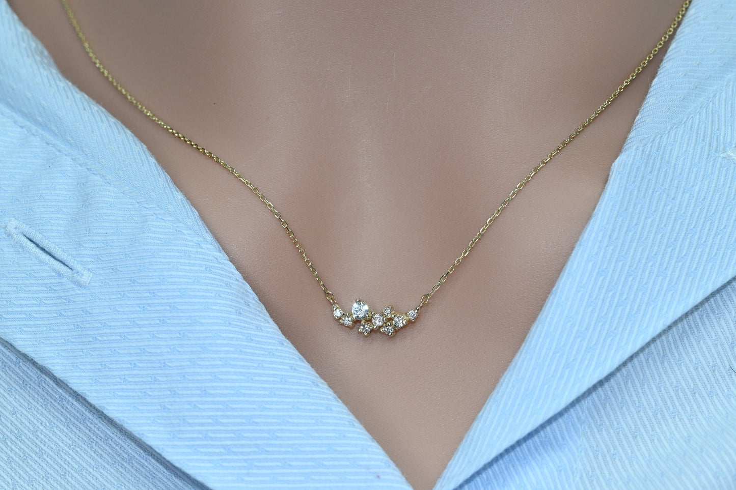 Solid Gold Dainty Cluster Necklace / Floral Design Real Gold Cluster Pendant / Necklace For Her / Handmade Fine Jewelry by Selanica