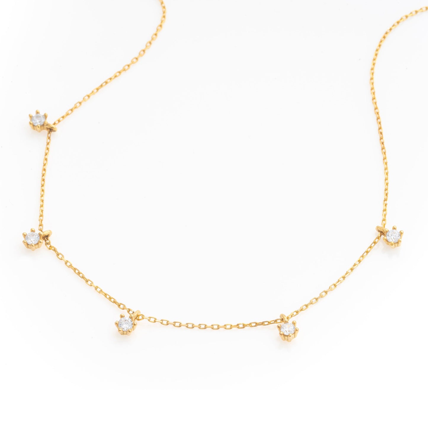 Solid Gold Dainty Necklace, Real Gold Five Stone Necklace, Premium Necklace For Her, Handmade Fine Jewelry by Selanica
