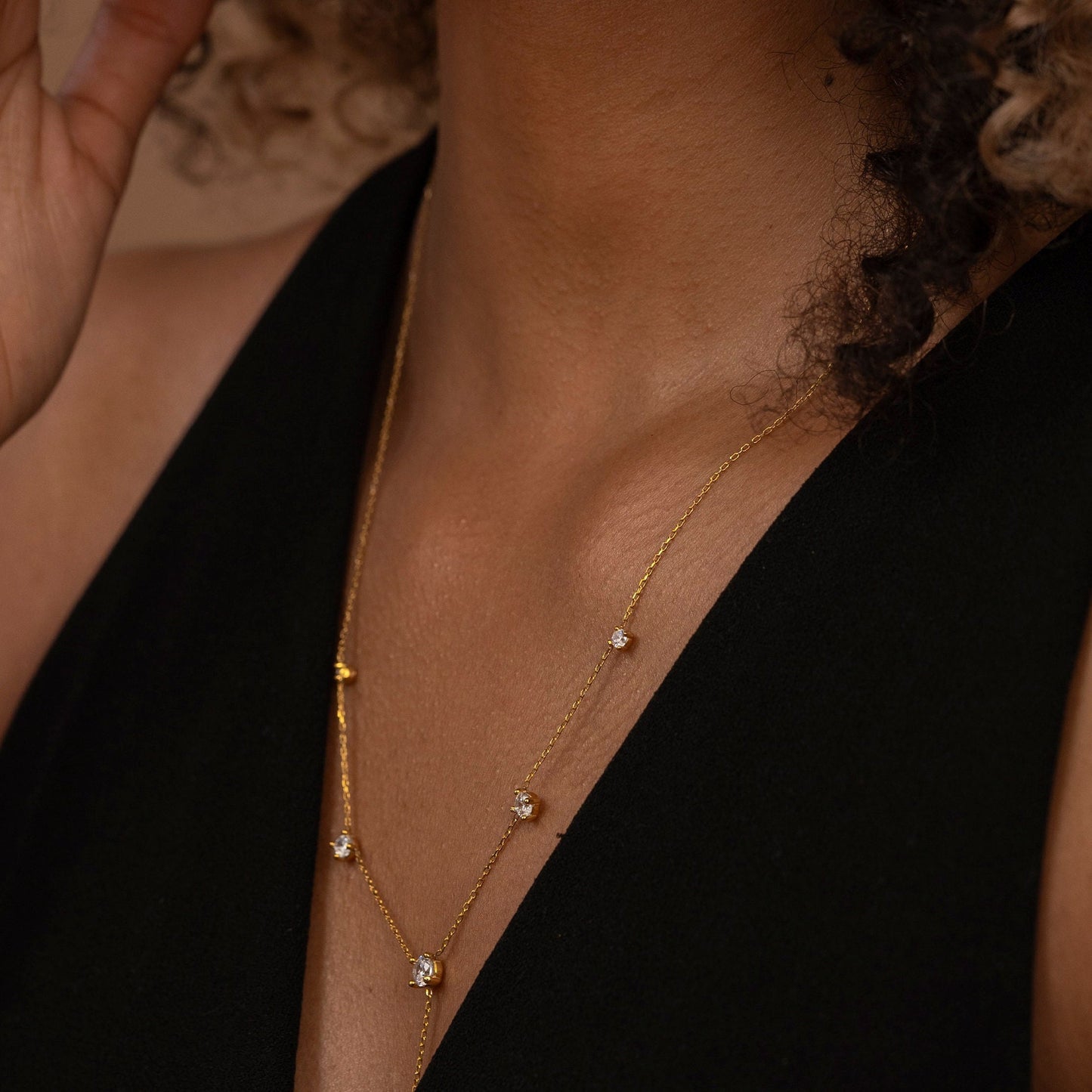 Solid Gold Lariat Necklace, Real Gold Dainty Y Necklace, Premium Lariat Necklace For Her, Handmade Fine Jewelry by Selanica