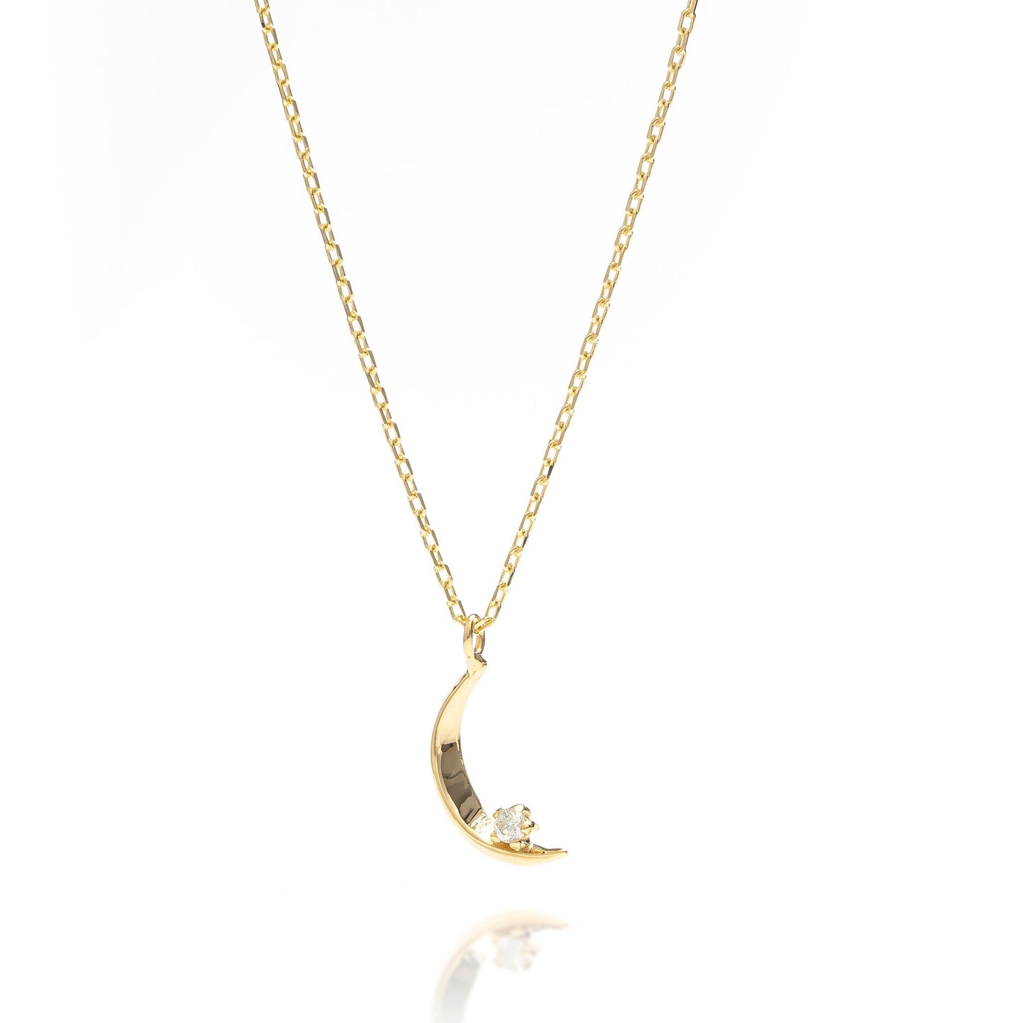 Solid Gold Dainty Moon Necklace, Real Gold Moon Star Necklace, Premium Crescent Pendant, Handmade Fine Jewelry by Selanica