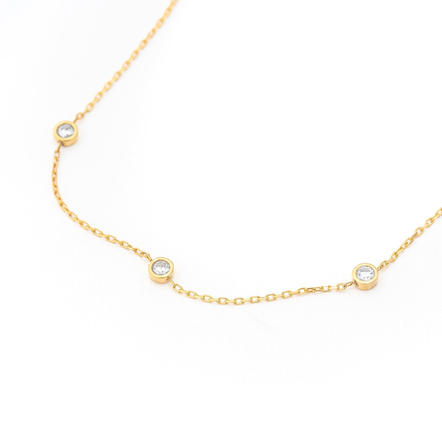 Solid Gold Dainty Bezel Necklace, Real Gold Dainty Chain Necklace, Premium Bezel Necklace For Her, Handmade Fine Jewelry by Selanica