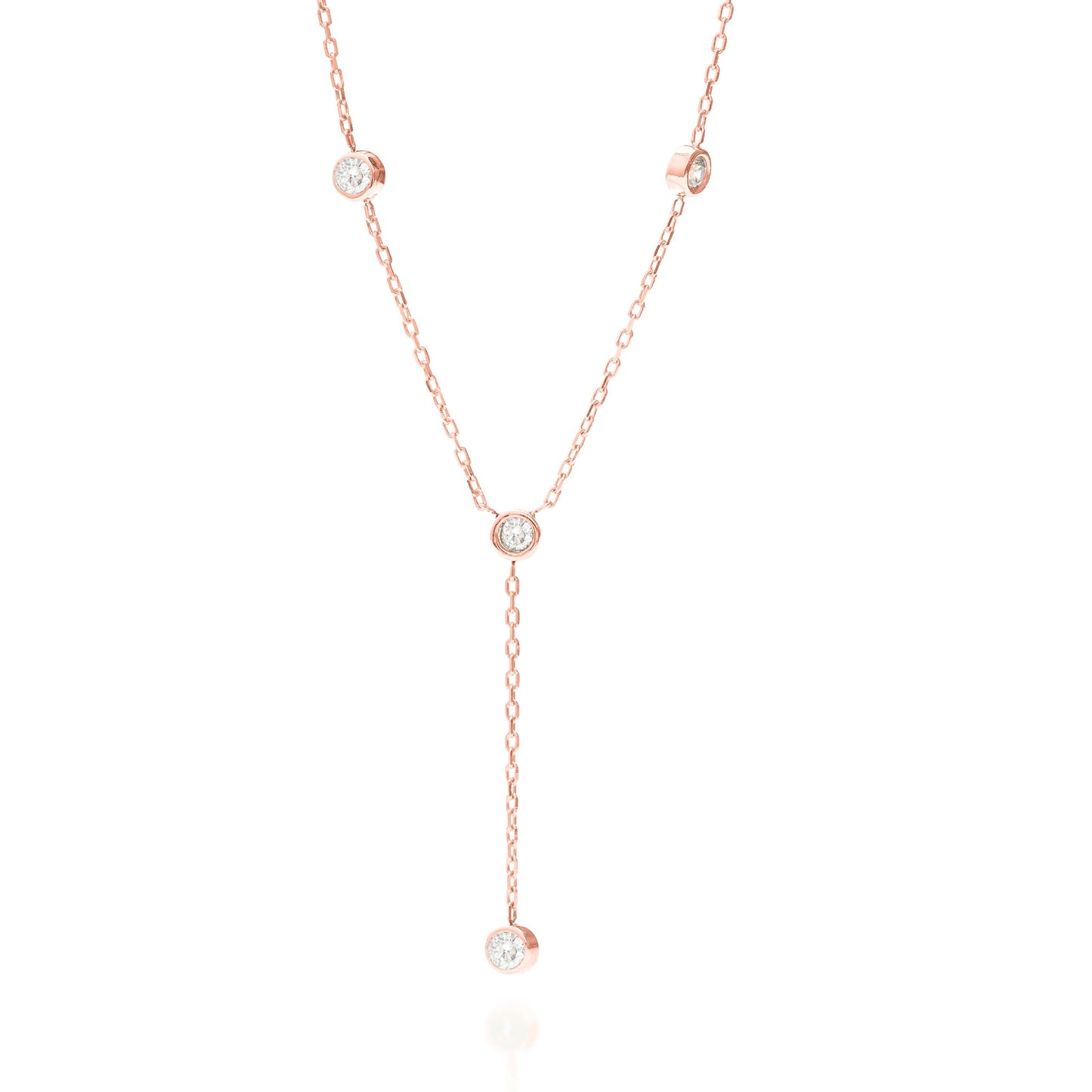 Solid Gold Bezel Lariat Necklace, Real Gold Dainty Y Necklace, Premium Bezel Necklace For Her, Handmade Fine Jewelry by Selanica