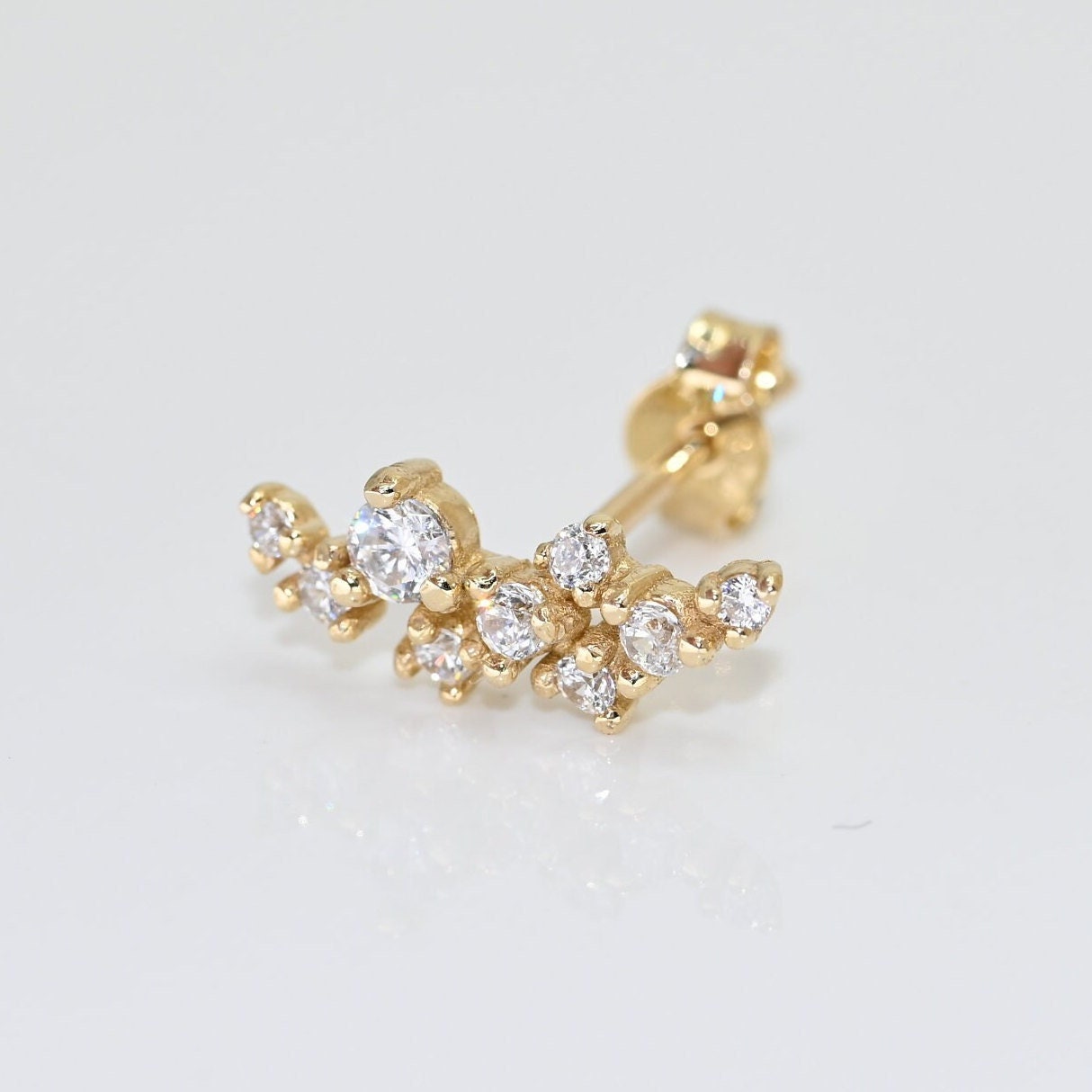 Solid Gold Dainty Cluster Earrings, Real Gold Premium Moissanite Pair of Earrings, Unique Design For Her, Handmade Fine Jewelry By Selanica