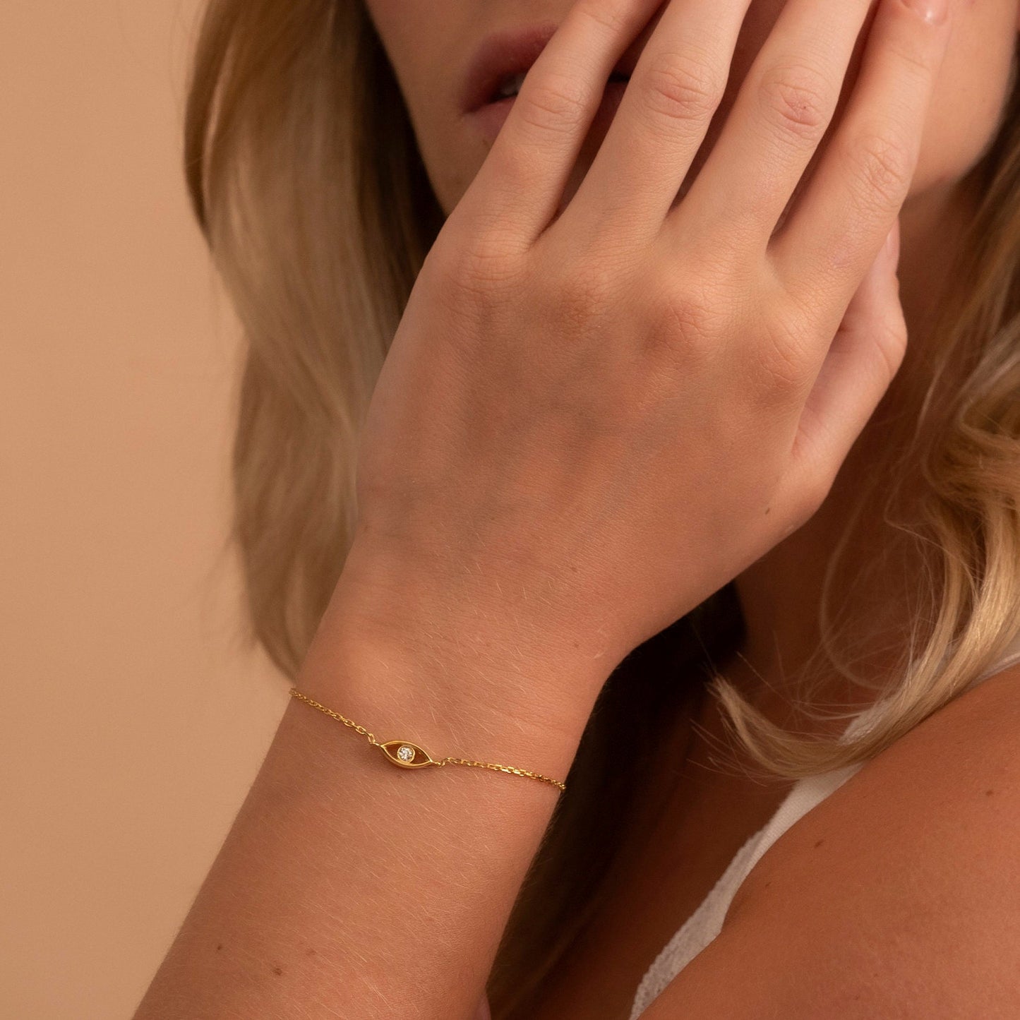Solid Gold Evil Eye Bracelet, Real Gold Premium Eye Bracelet For Her, Handmade Fine Jewelry by Selanica