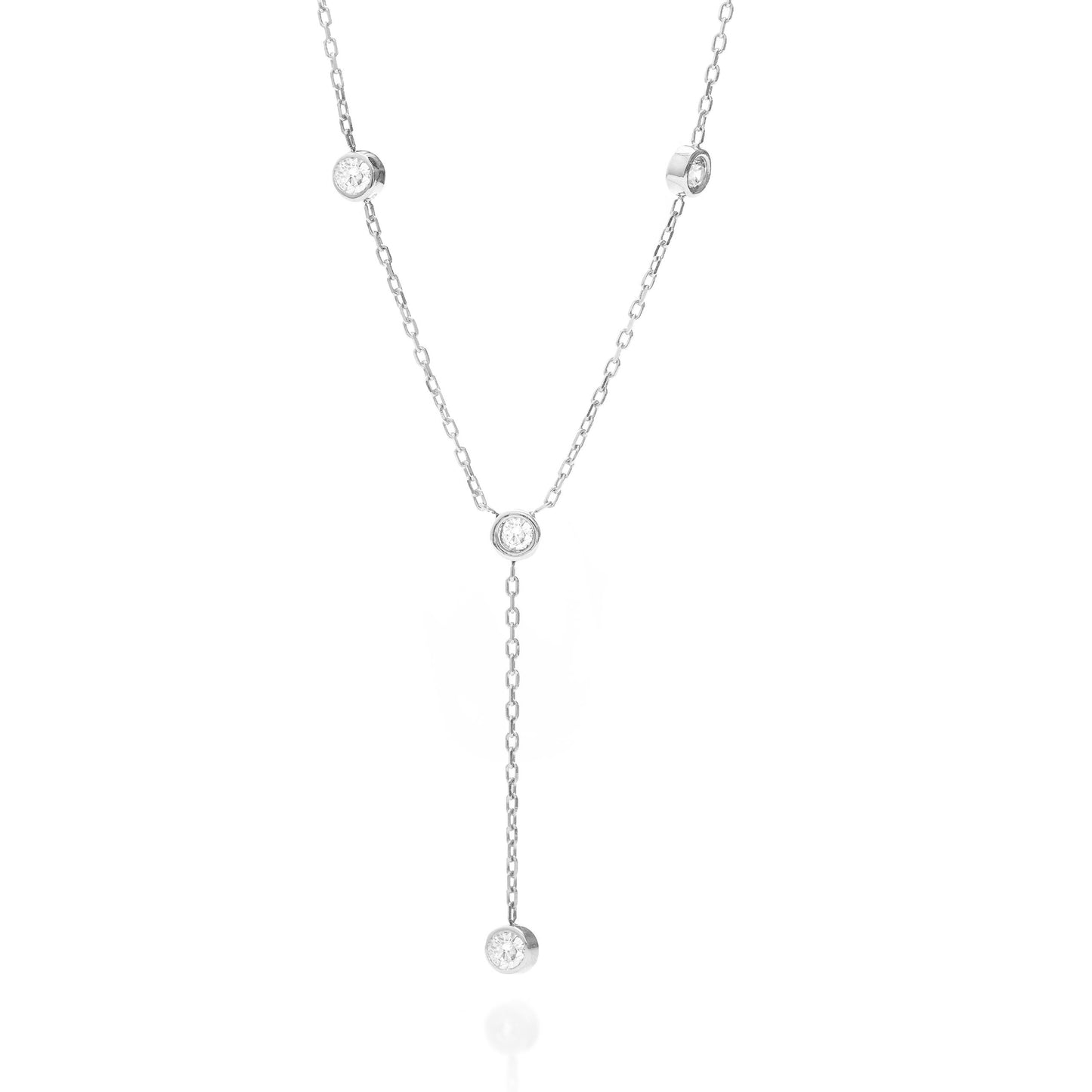 Solid Gold Bezel Lariat Necklace, Real Gold Dainty Y Necklace, Premium Bezel Necklace For Her, Handmade Fine Jewelry by Selanica
