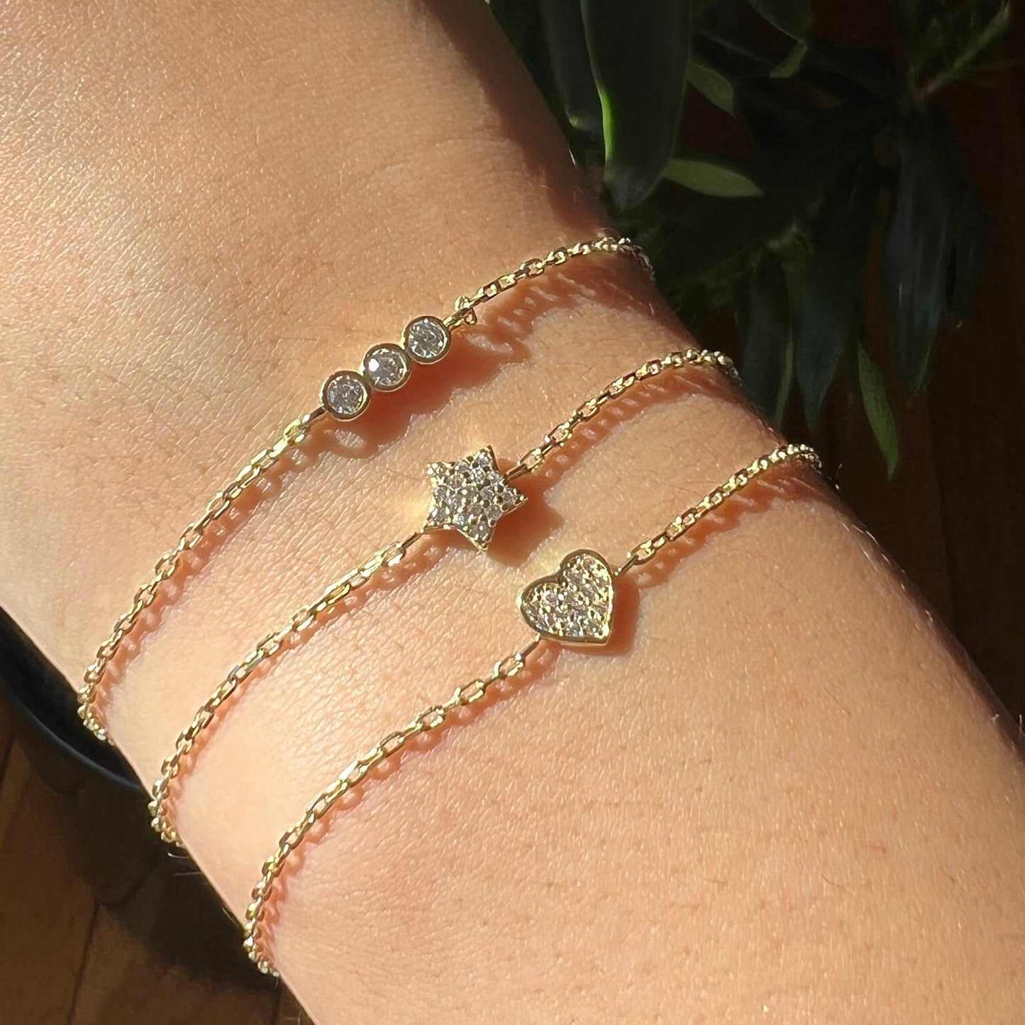 Gold Dainty Star Bracelet, Solid Gold Chain Bracelet, Real Gold Celestial Bracelet For Her, Handmade Fine Jewelry by Selanica