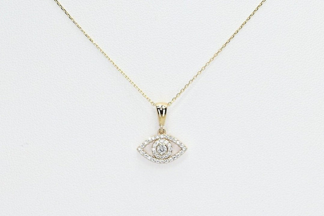 Solid Gold Evil Eye Necklace, Real Gold Dainty Eye Pendant, Evil Eye Necklace For Her, Handmade Fine Jewelry by Selanica