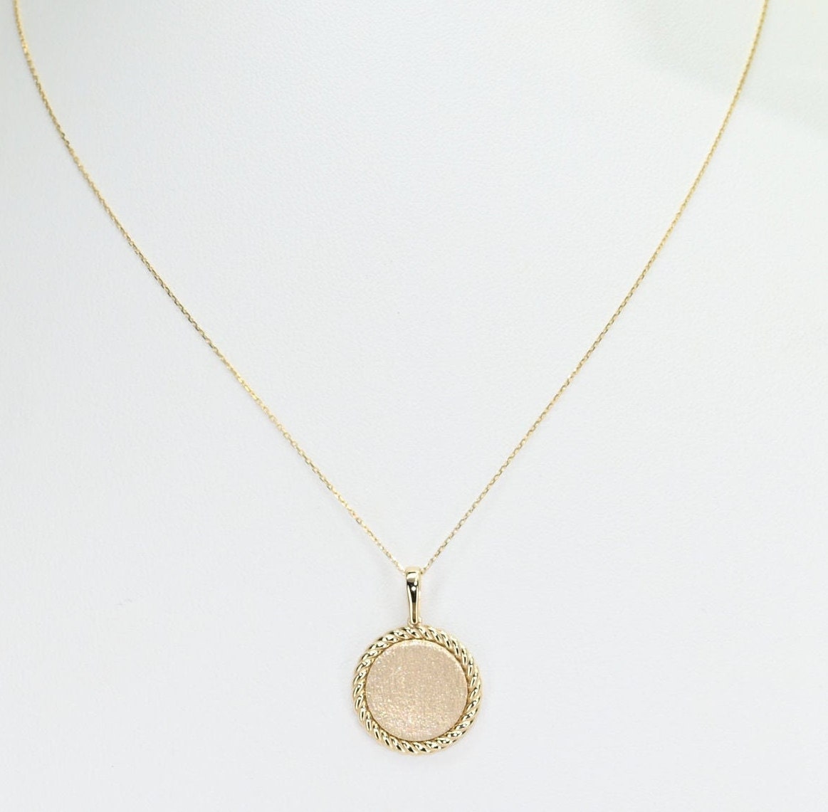 Solid Gold Engravable Disc Charm, Real Gold Premium Disc Pendant, Premium Charm Necklace, Handmade Fine Jewelry by Selanica