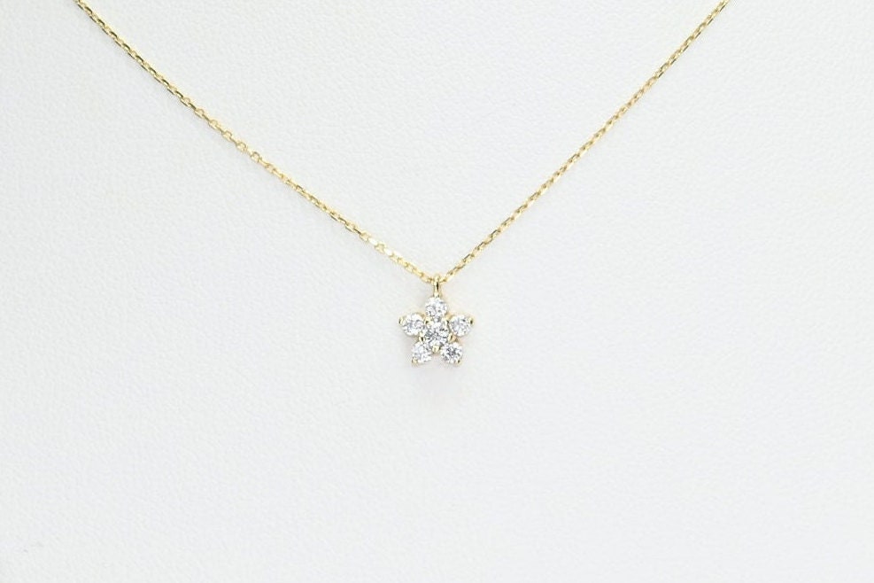 Solid Gold Dainty Floral Necklace / Real Gold Cluster Pendant / 14k Necklace For Her / Handmade Fine Jewelry by Selanica