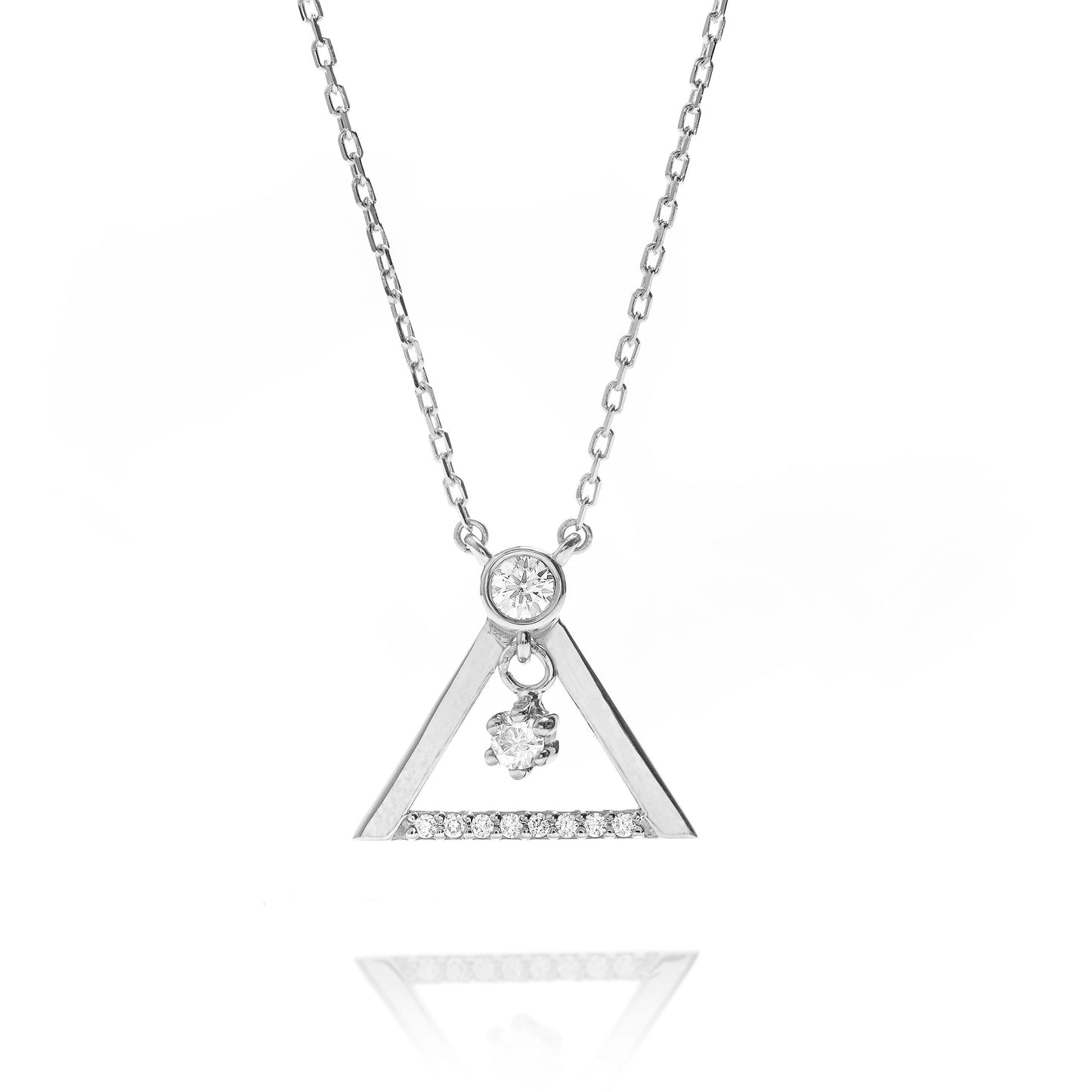Solid Gold Open Triangle Necklace, Real Gold Premium Trigon Charm Necklace, Handmade Fine Jewelry by Selanica